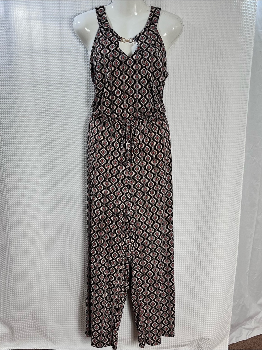 Enfocus Studio Black and Pink Geometric Print Sleeveless Jumpsuit size 14